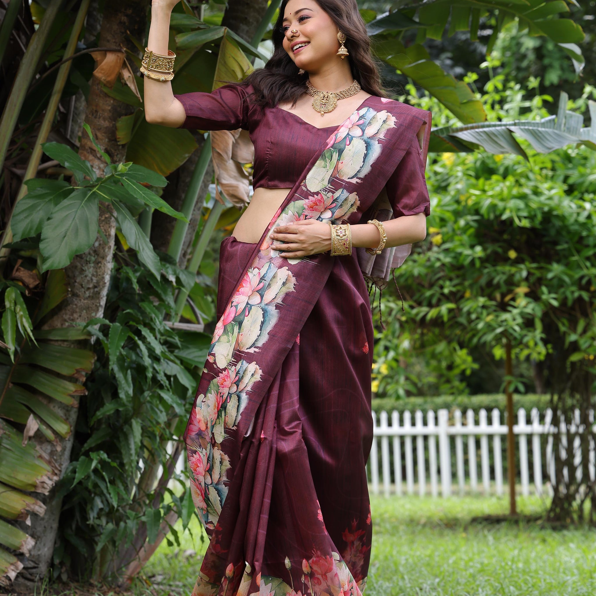 Soft Tussar Silk Dark Maroon Saree