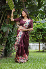 Soft Tussar Silk Dark Maroon Saree