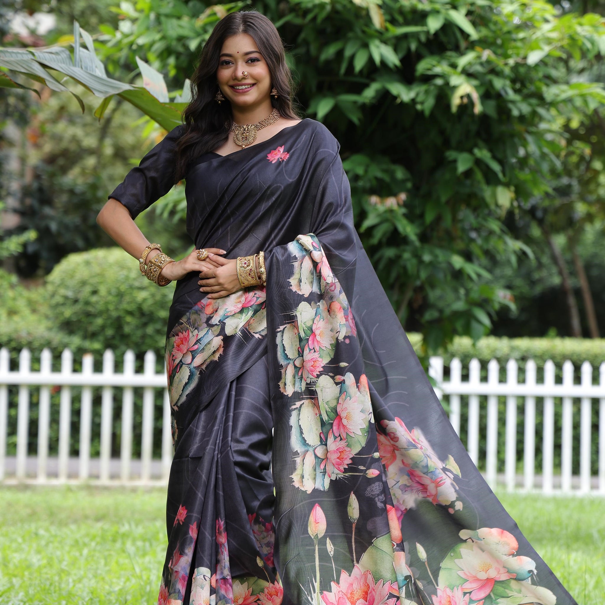 Soft Tussar Silk Bleck Saree