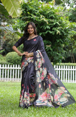 Soft Tussar Silk Bleck Saree