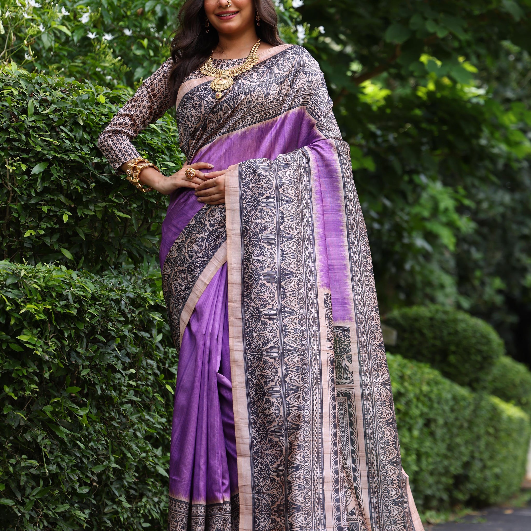 Soft Tussar Silk Parple Saree