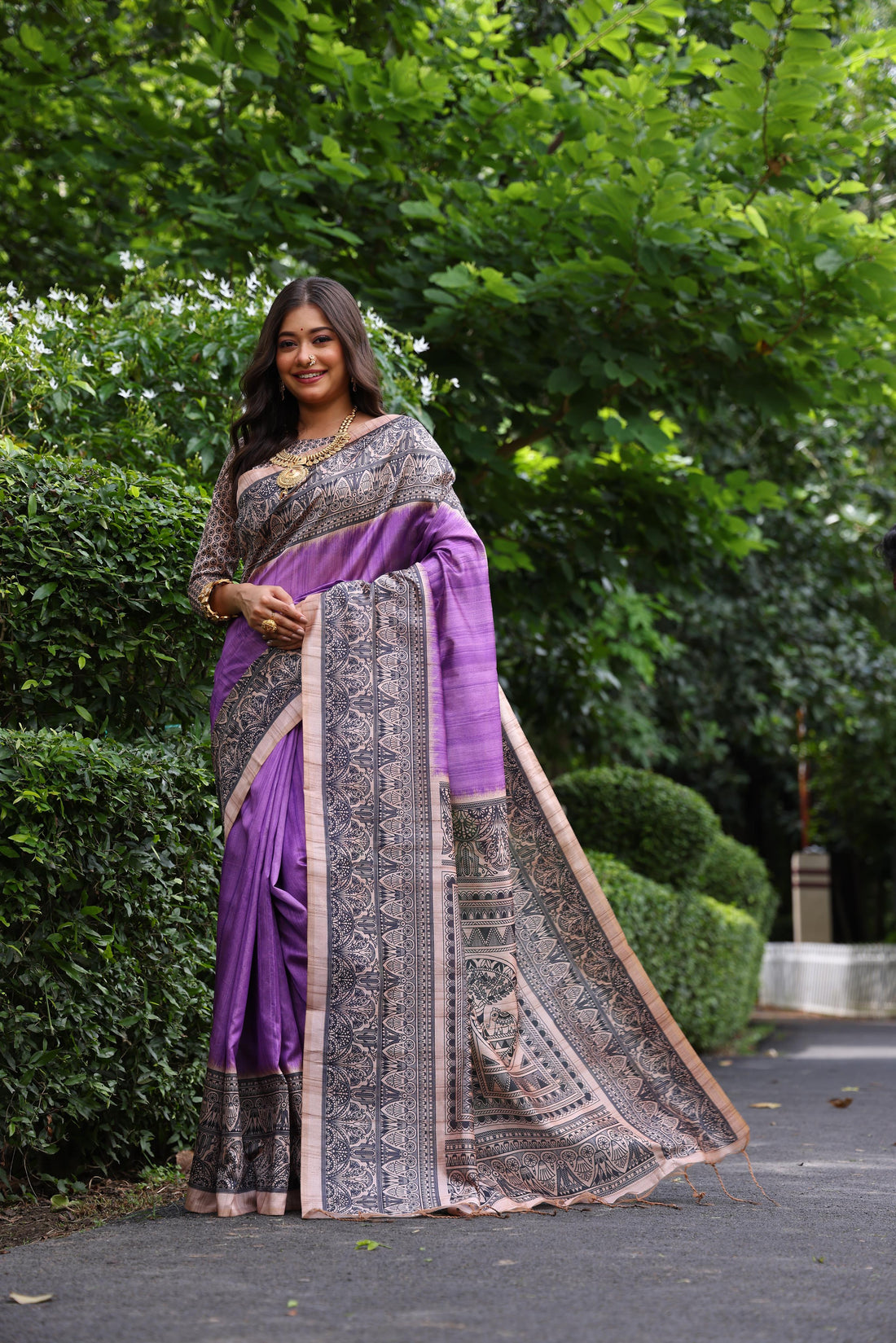 Soft Tussar Silk Parple Saree