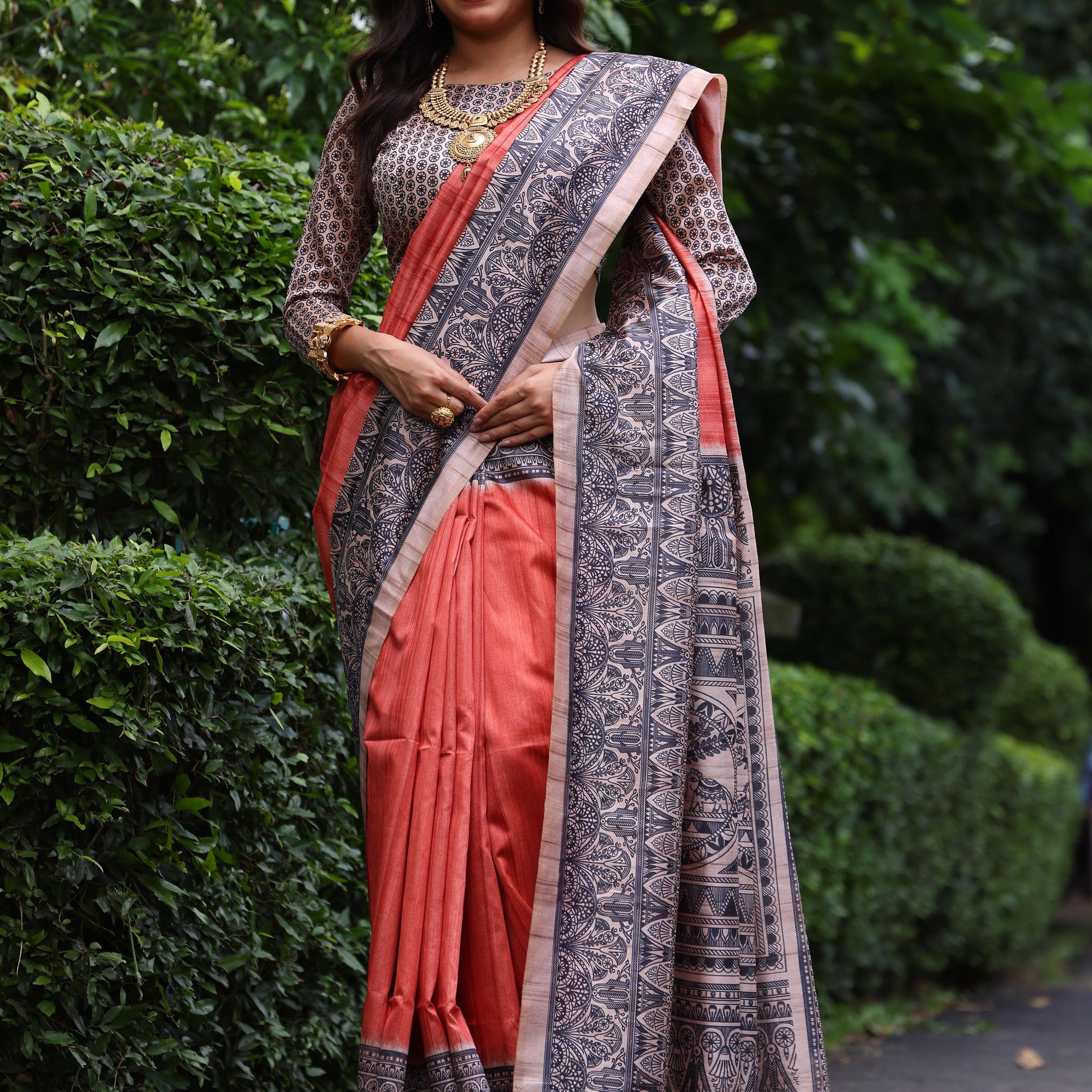Soft Tussar Silk Orange Saree