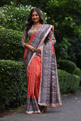 Soft Tussar Silk Orange Saree