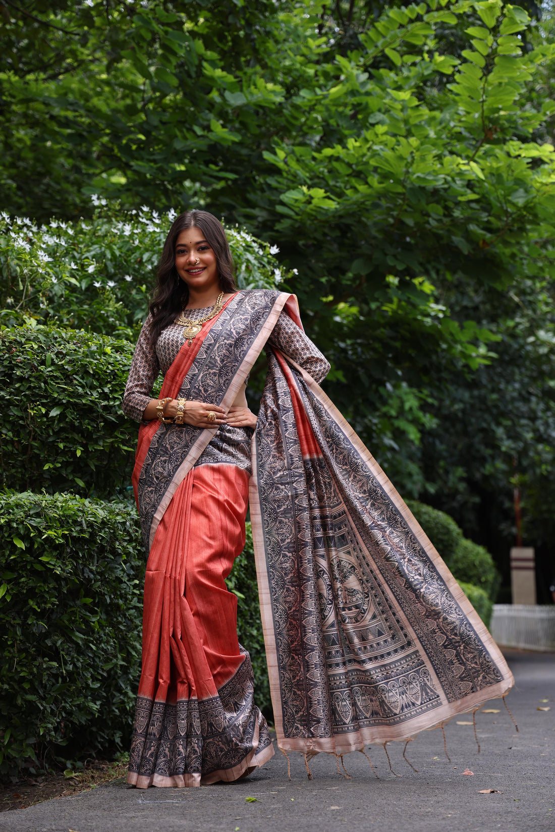 Soft Tussar Silk Orange Saree
