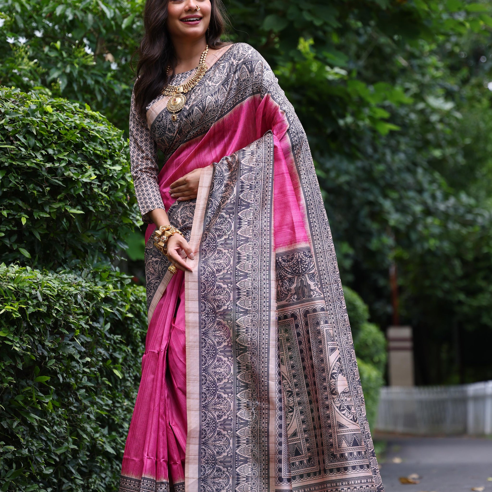 Soft Tussar Silk Pink Saree