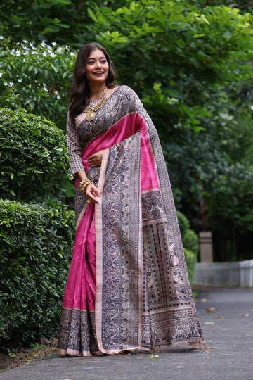 Soft Tussar Silk Pink Saree