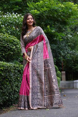 Soft Tussar Silk Pink Saree