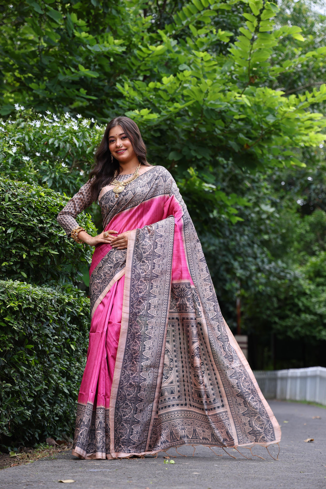 Soft Tussar Silk Pink Saree