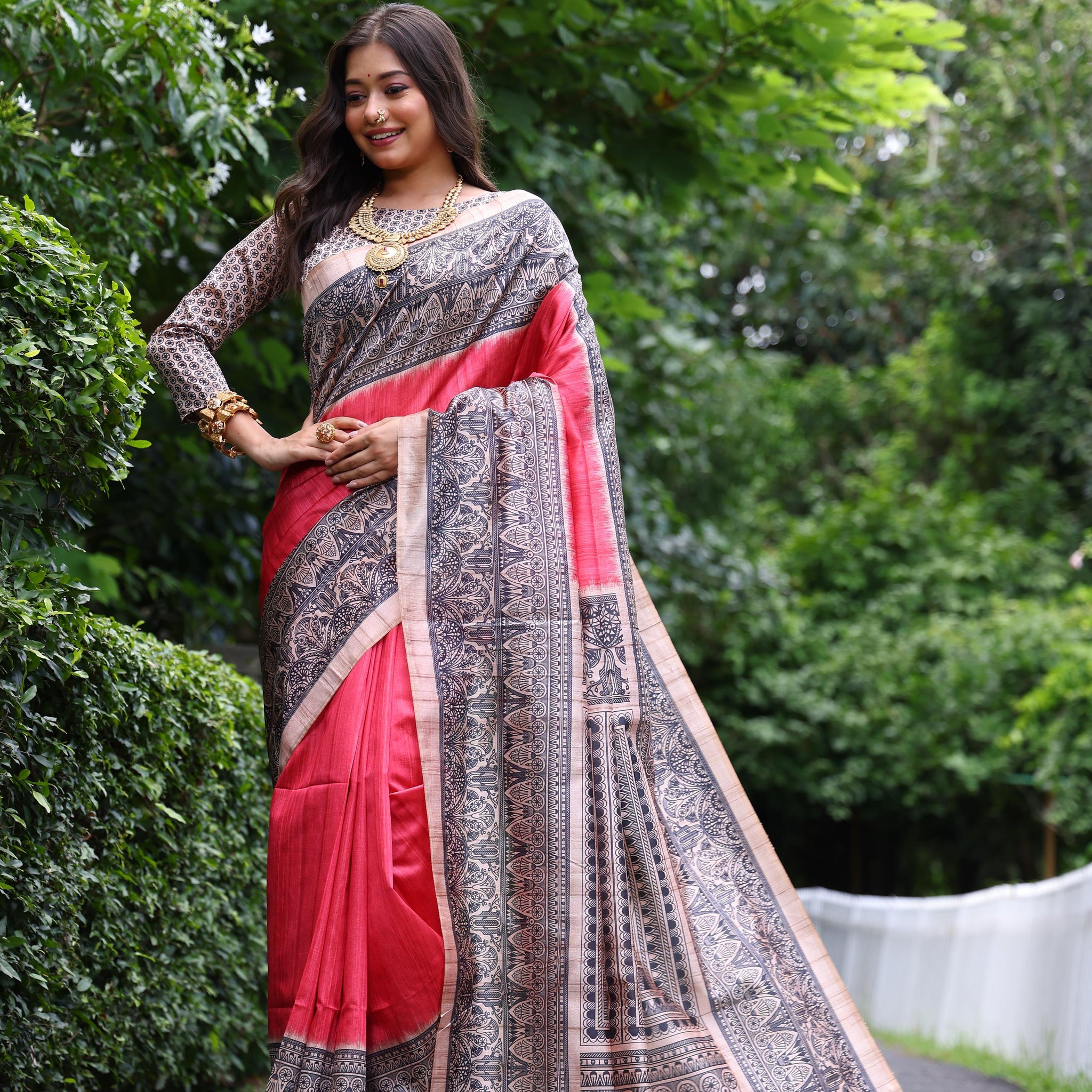 Soft Tussar Silk Red Saree