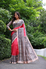 Soft Tussar Silk Red Saree
