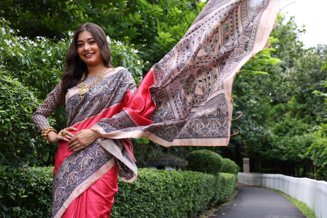 Soft Tussar Silk Red Saree