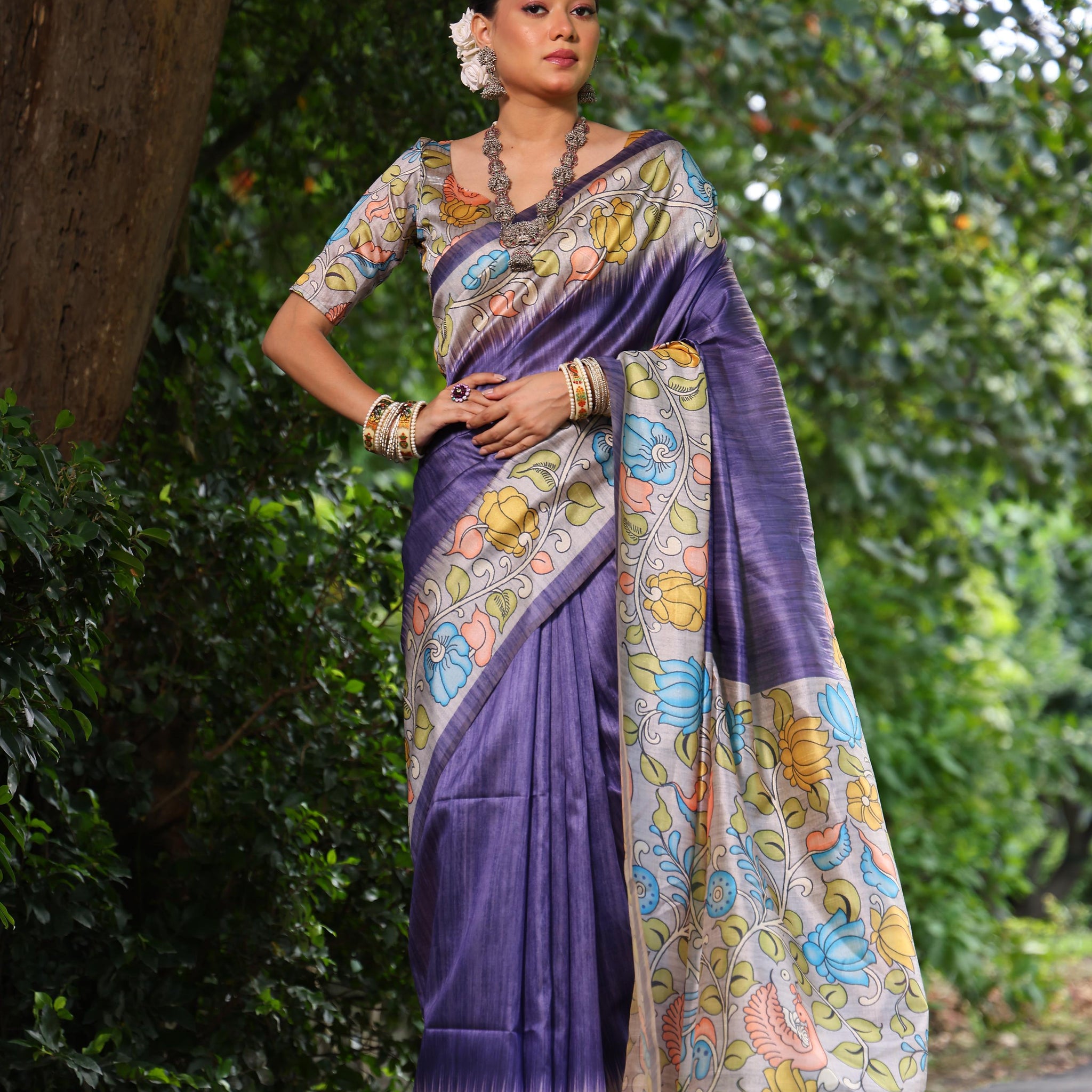 Soft Tussar Silk Purple Saree