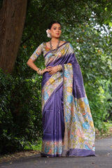 Soft Tussar Silk Purple Saree