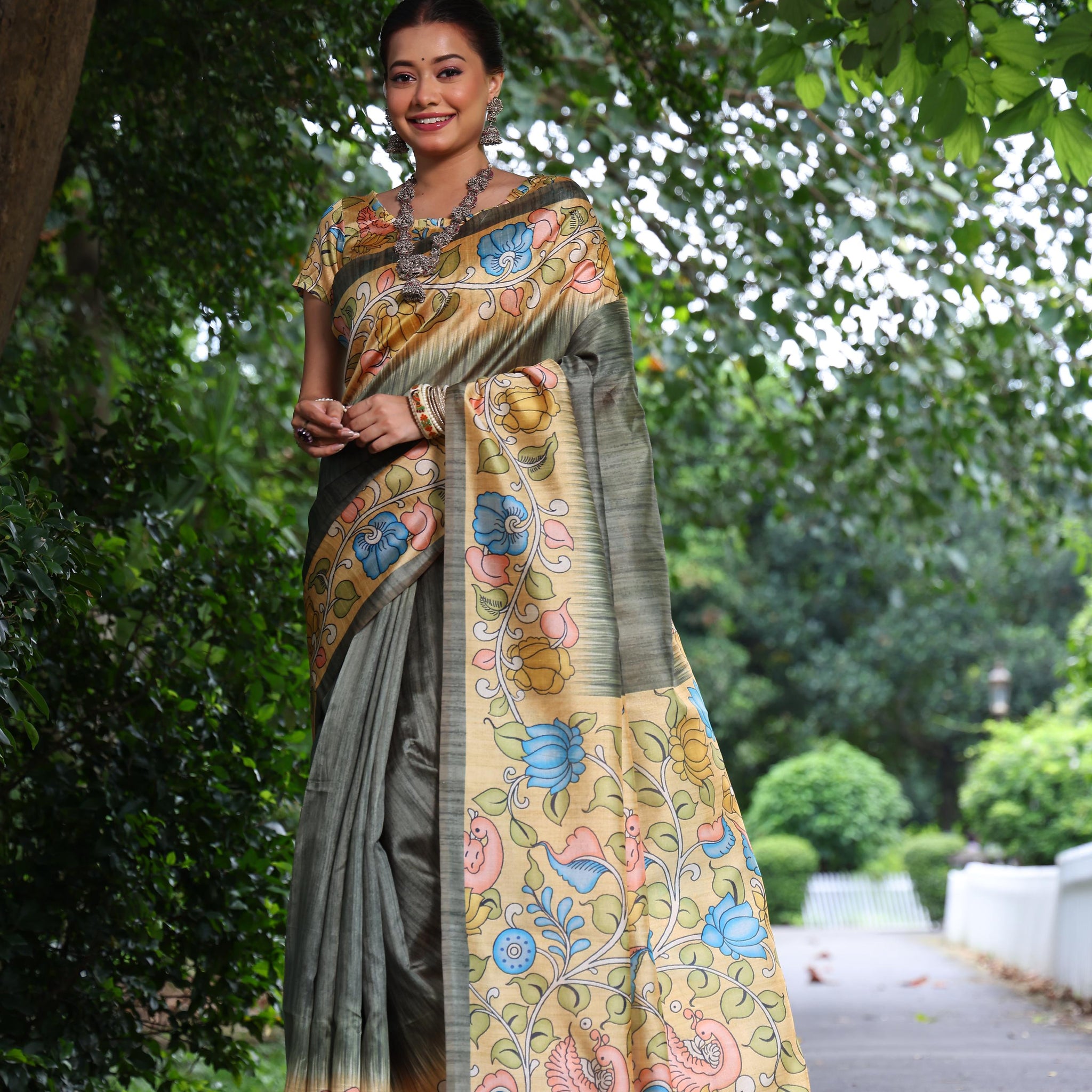 Soft Tussar Silk Gray  Saree