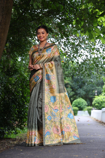 Soft Tussar Silk Gray  Saree