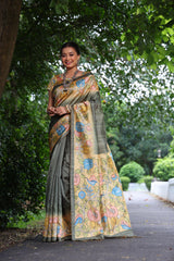 Soft Tussar Silk Gray  Saree