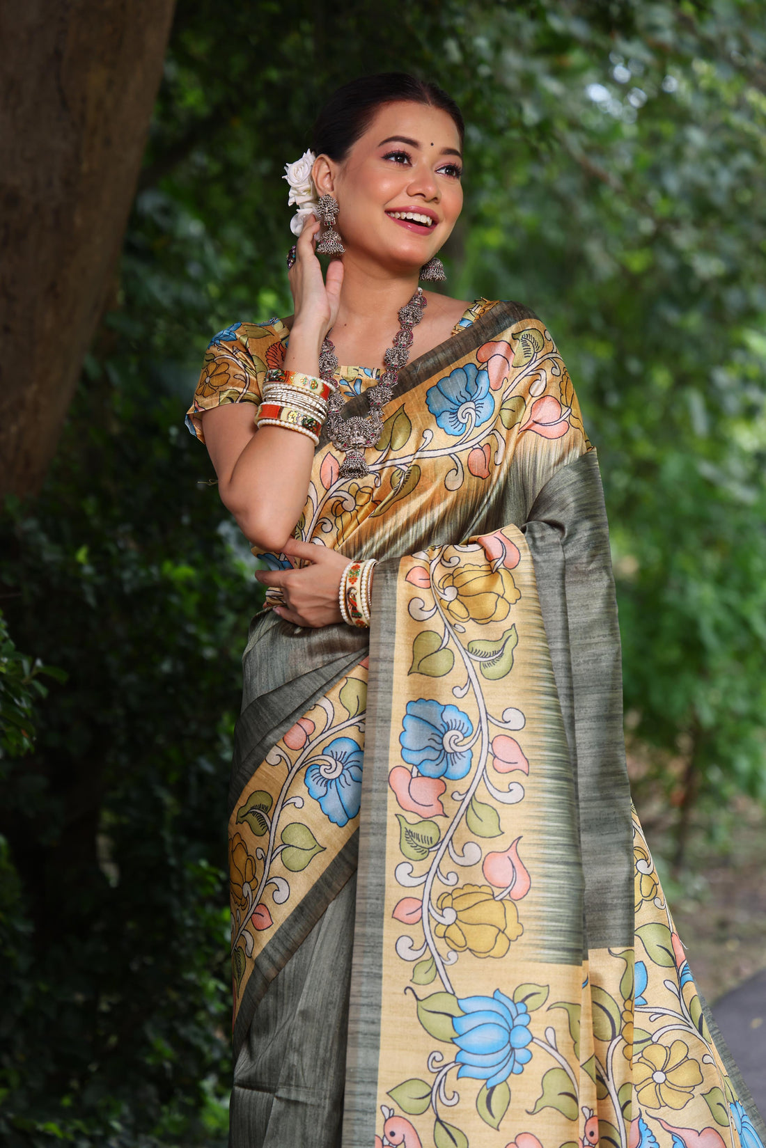 Soft Tussar Silk Gray  Saree