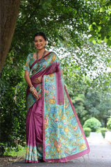 Soft Tussar Silk Wine Saree