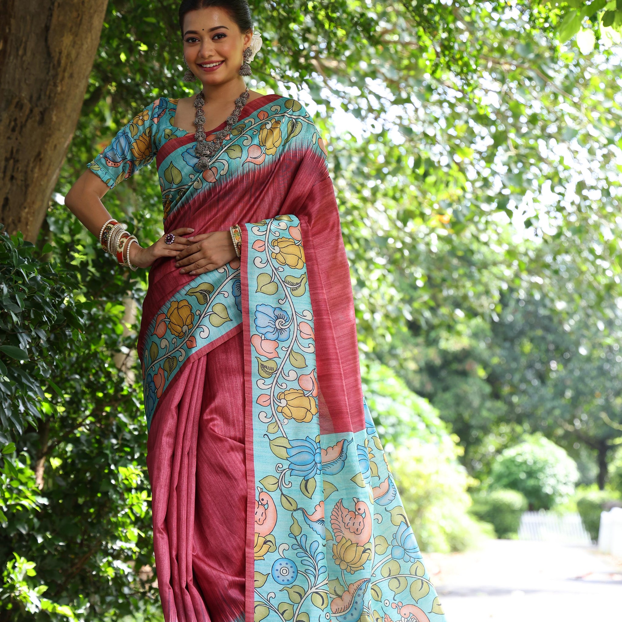 Soft Tussar Silk Appel Red  Saree