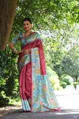 Soft Tussar Silk Appel Red  Saree