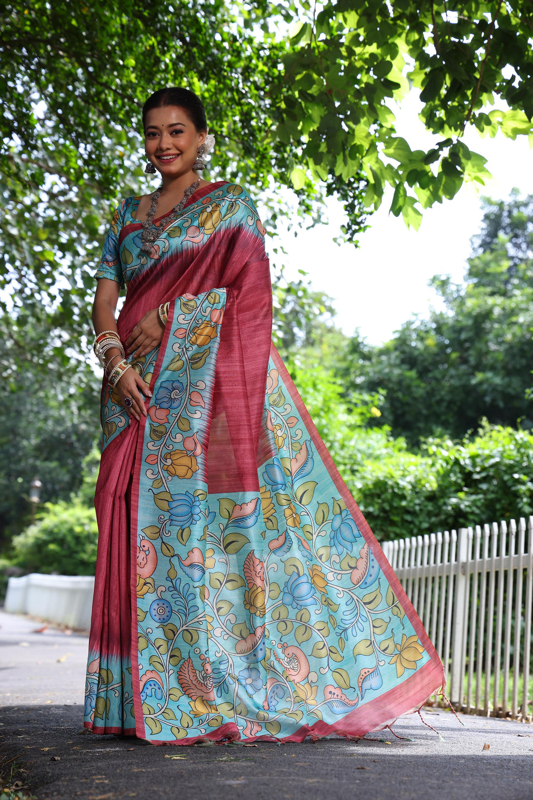Soft Tussar Silk Appel Red  Saree