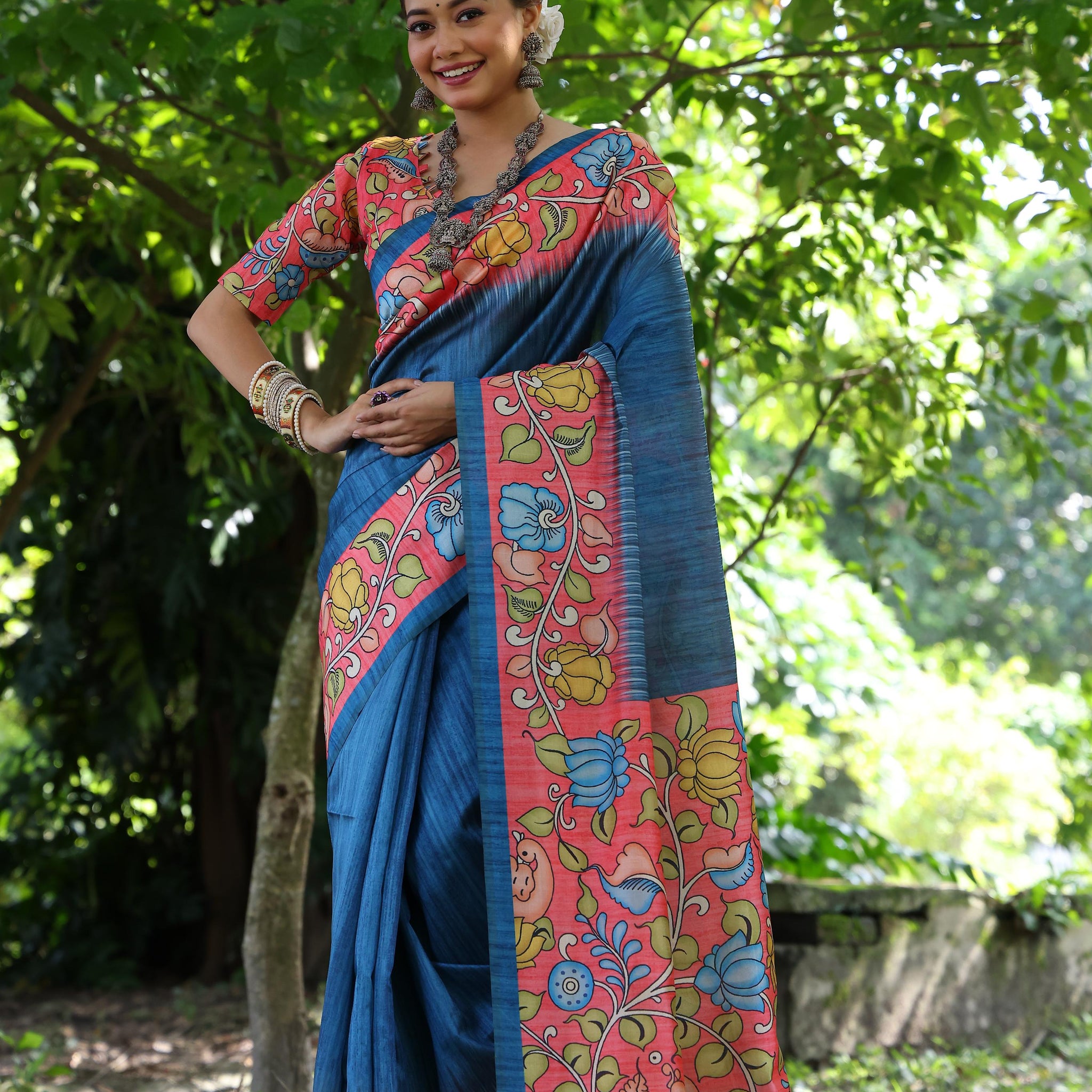 Soft Tussar Silk  Royal Blue Saree