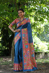 Soft Tussar Silk  Royal Blue Saree