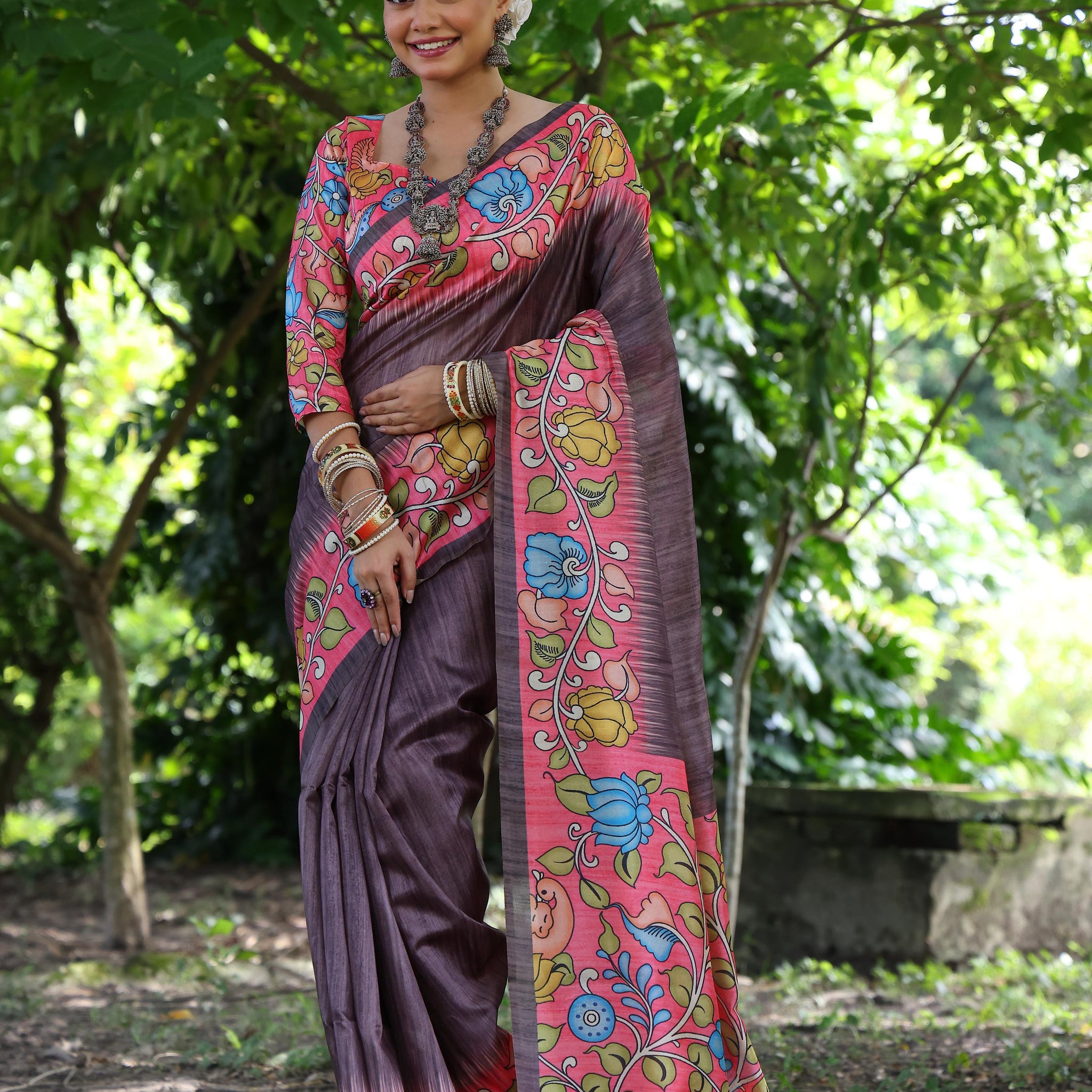 Soft Tussar Silk Purple Saree