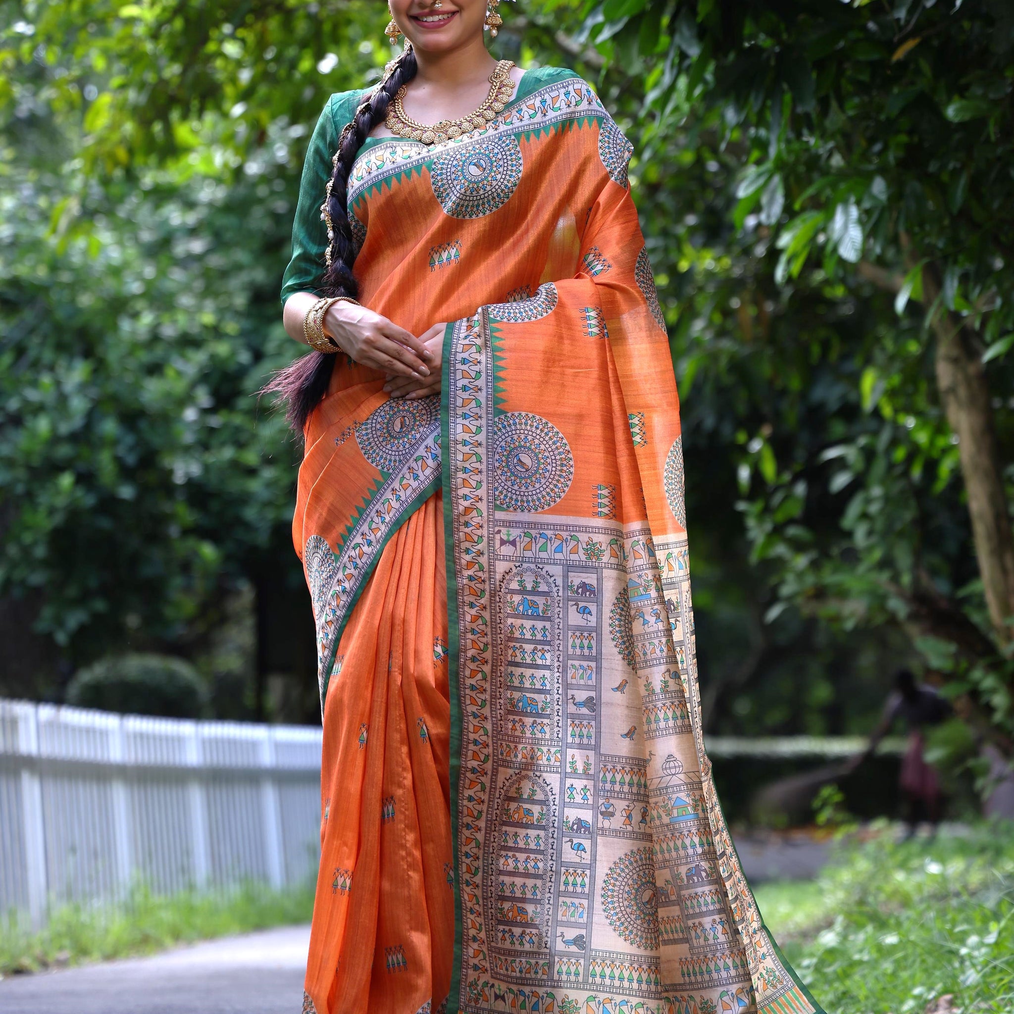 Soft Tussar Silk Orange Saree