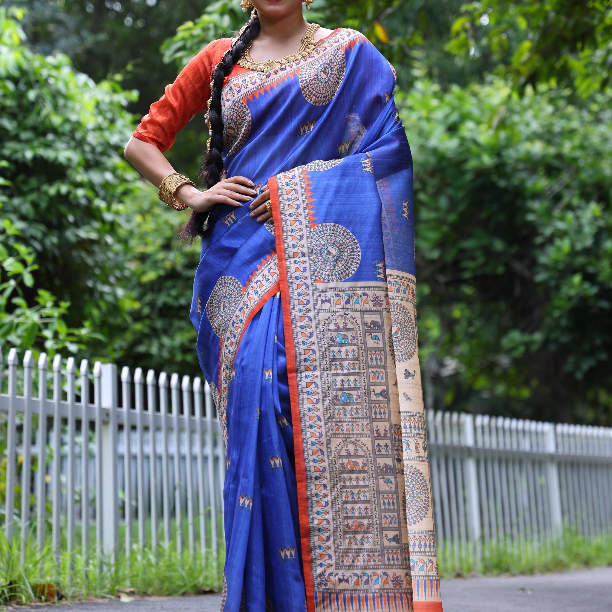 Soft Tussar Silk Blue  Saree