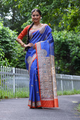 Soft Tussar Silk Blue  Saree