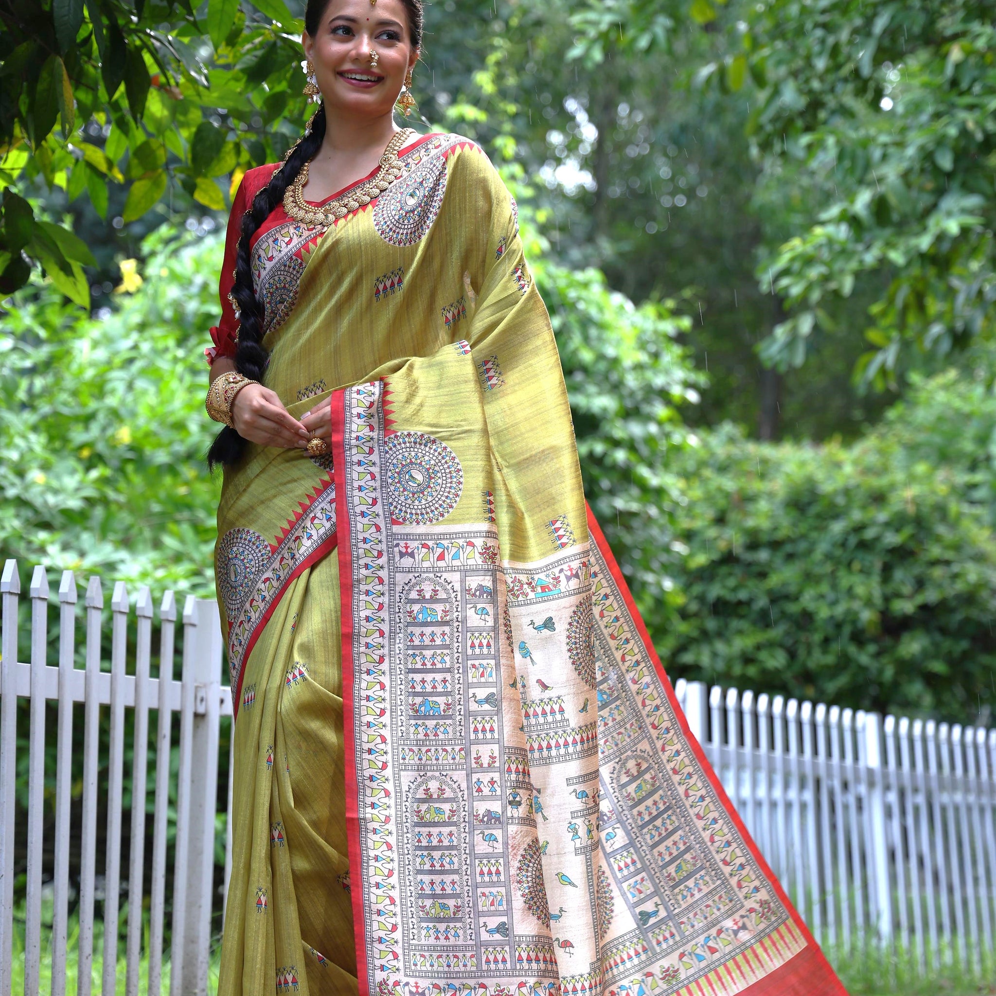 Soft Tussar Silk Parrot Green Saree
