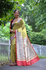 Soft Tussar Silk Parrot Green Saree