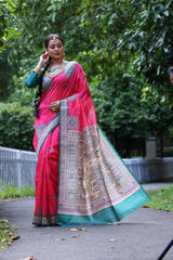 Soft Tussar Silk Pink Saree