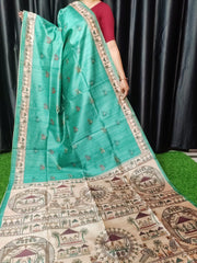 Soft Tussar Silk Madhubani C Green Saree