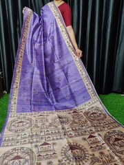 Soft Tussar Silk Madhubani Purple Saree