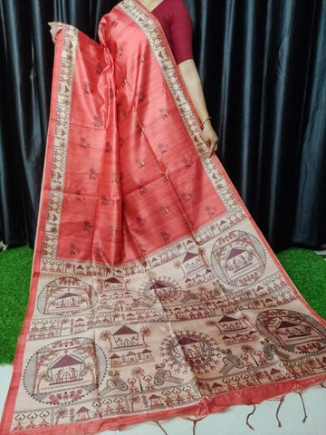 Soft Tussar Silk Madhubani Saree