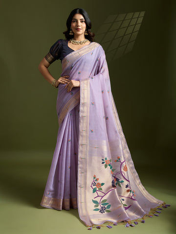 Premium Soft moga cotton paithani  Lavender saree