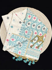 Kovai Cotton Jamdani Neo Skyblue Saree