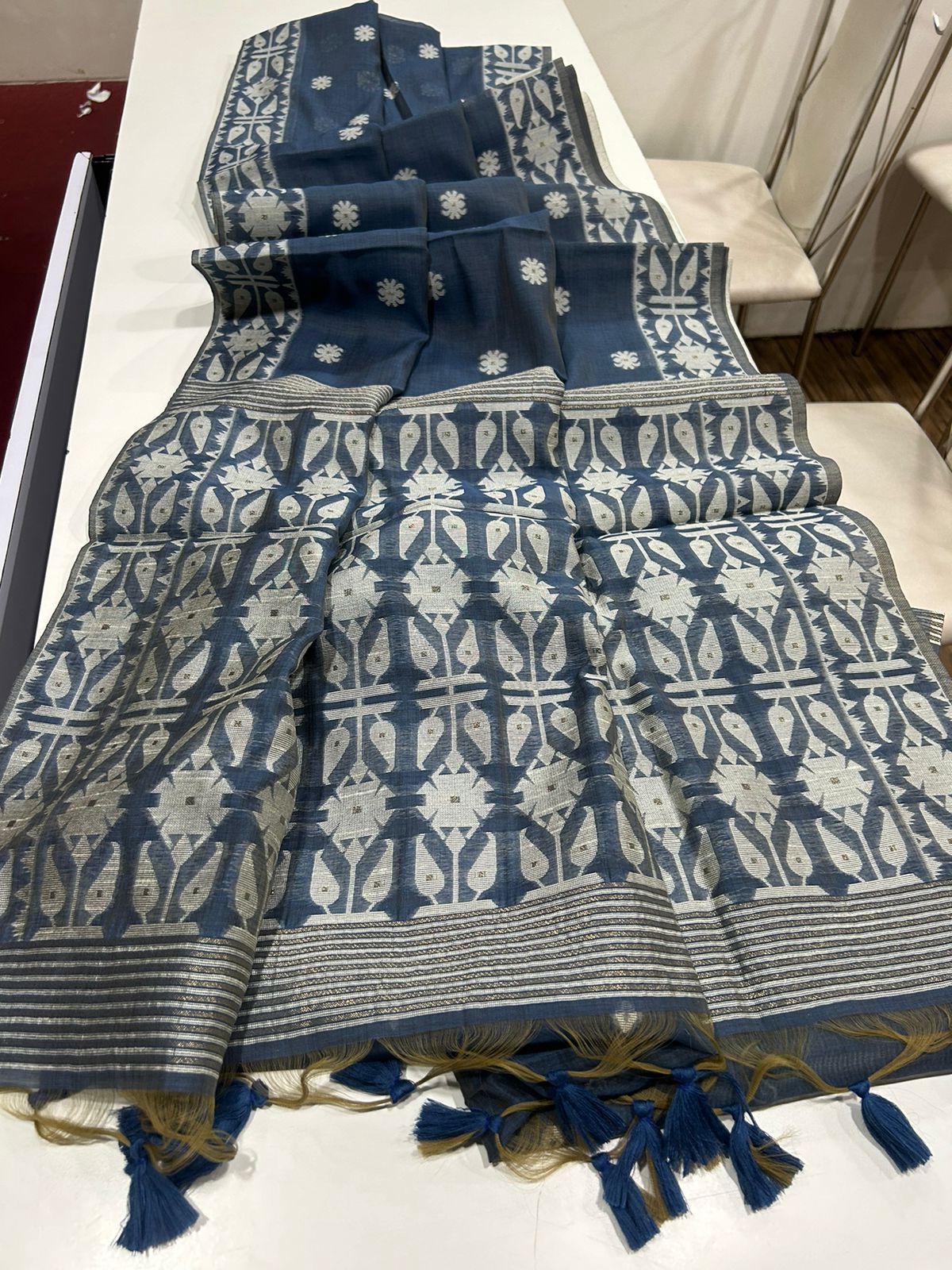Premium Soft Muga Cotton Blue Saree