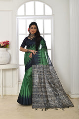 Soft Tussar Silk Green Saree