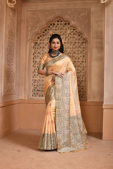 Banglori Handloom Raw Silk Cream Saree