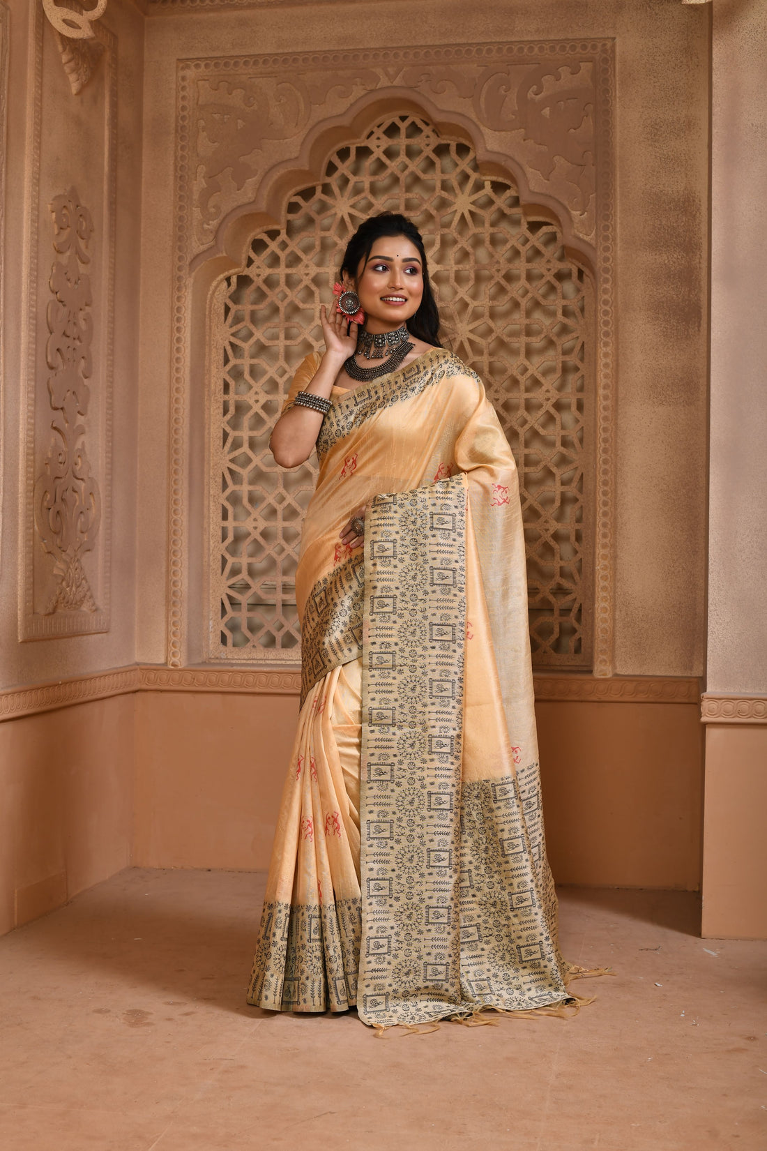 Banglori Handloom Raw Silk Cream Saree