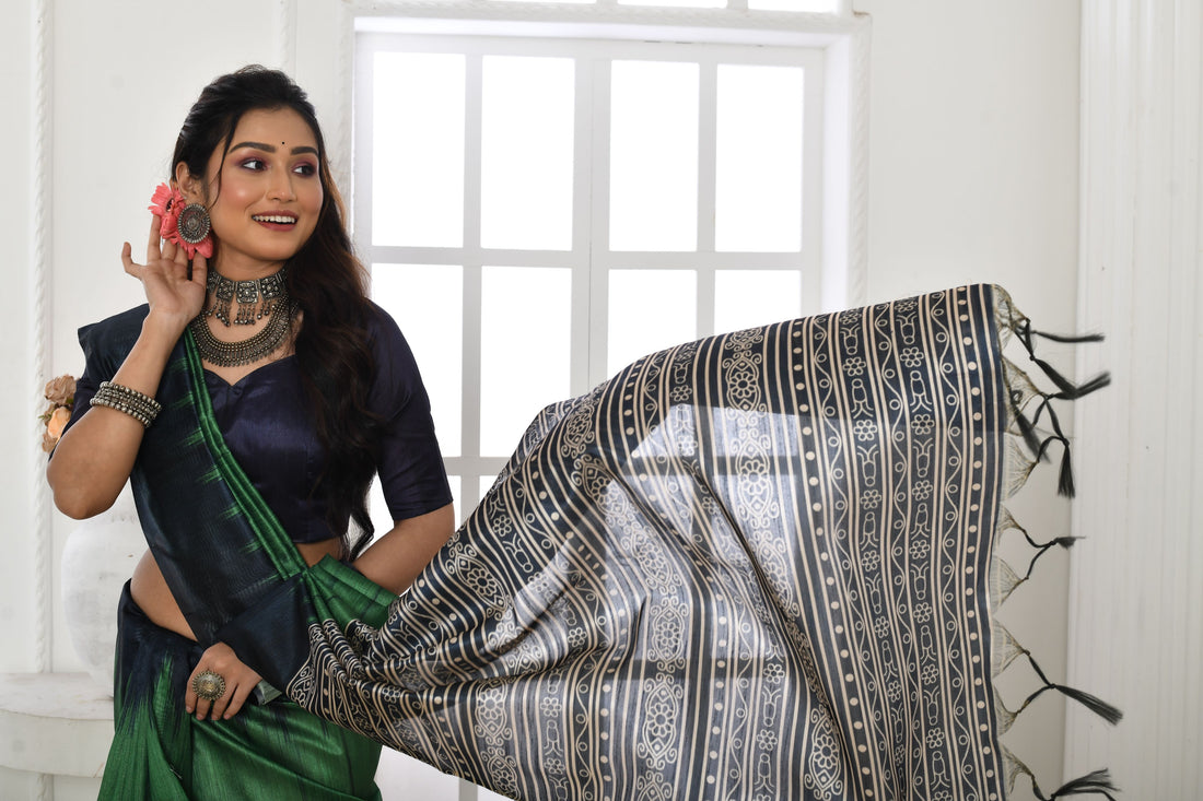 Soft Tussar Silk Green Saree