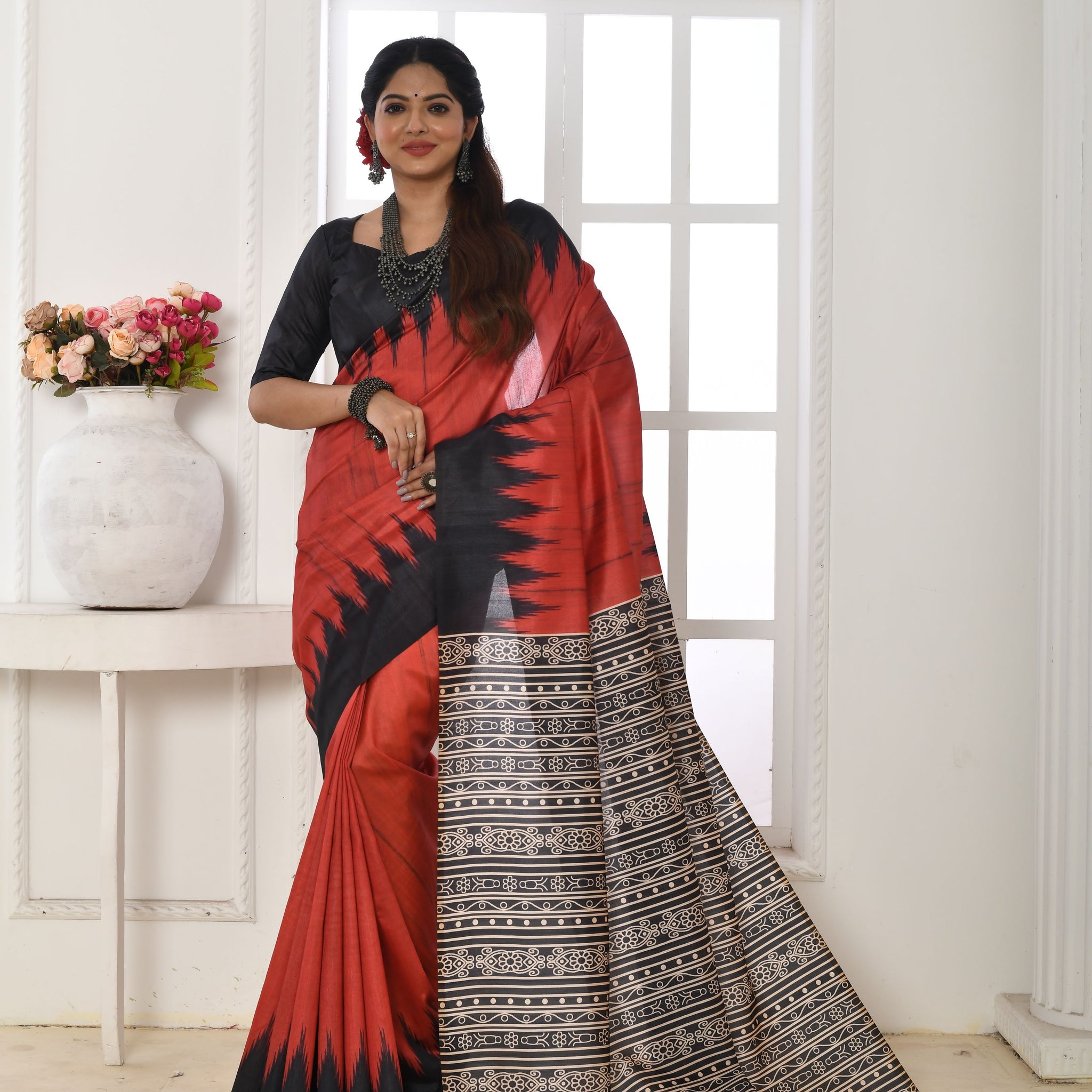 Soft Tussar Silk Red Saree