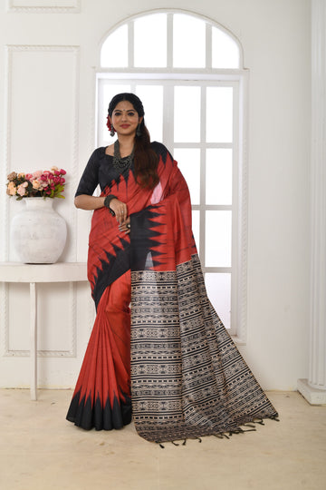 Soft Tussar Silk Red Saree