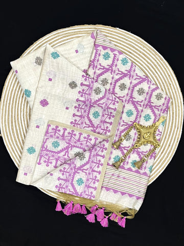 Kovai Cotton Jamdani Light Purpule Saree