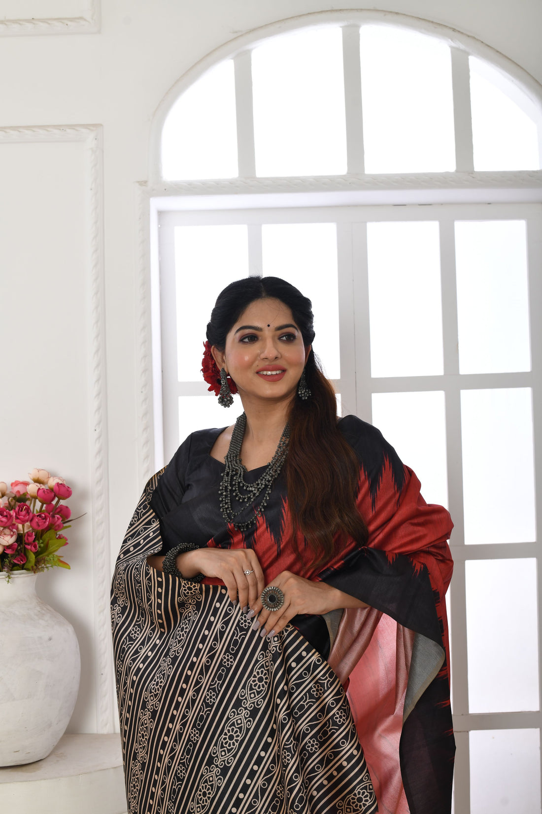 Soft Tussar Silk Red Saree