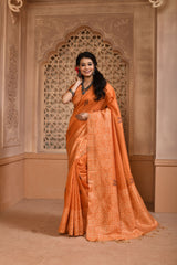Banglori Handloom Raw Silk Orange Saree